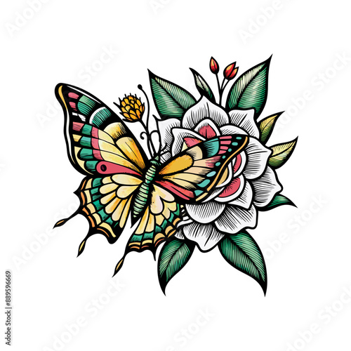 Butterfly and flower dotwork tattoo style (15)