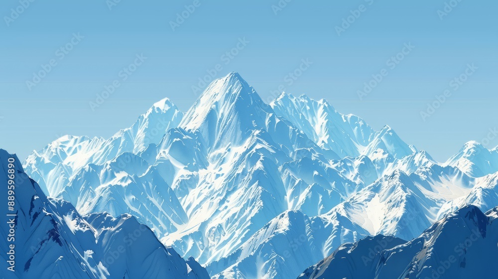 Snowy Mountain Range with Clear Blue Sky and Majestic Peaks Snowy Mountain Range with Clear Blue Sky and Majestic Peaks