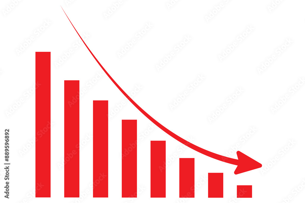 Red arrow going down stock icon on white background. Bankruptcy, financial market crash icon for your web site design, logo, app, UI. graph chart down trend symbol.chart going down sign. Red arrow going down stock icon on white background. Bankruptcy, financial market crash icon for your web site design, logo, app, UI. graph chart down trend symbol.chart going down sign.