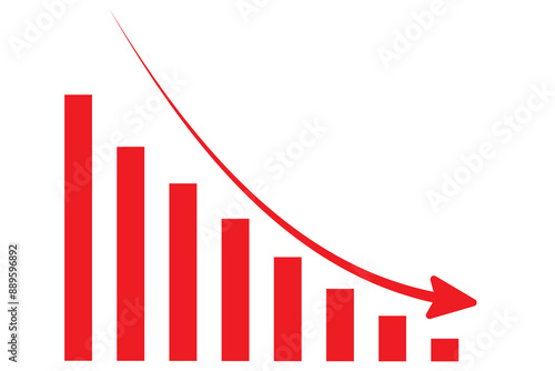 Red arrow going down stock icon on white background. Bankruptcy, financial market crash icon for your web site design, logo, app, UI. graph chart down trend symbol.chart going down sign.