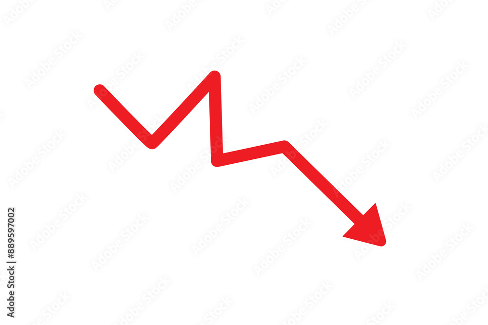 Red downward arrow graph with arrow showing downward trend. Bear market, bearish trend Red downward arrow graph with arrow showing downward trend. Bear market, bearish trend