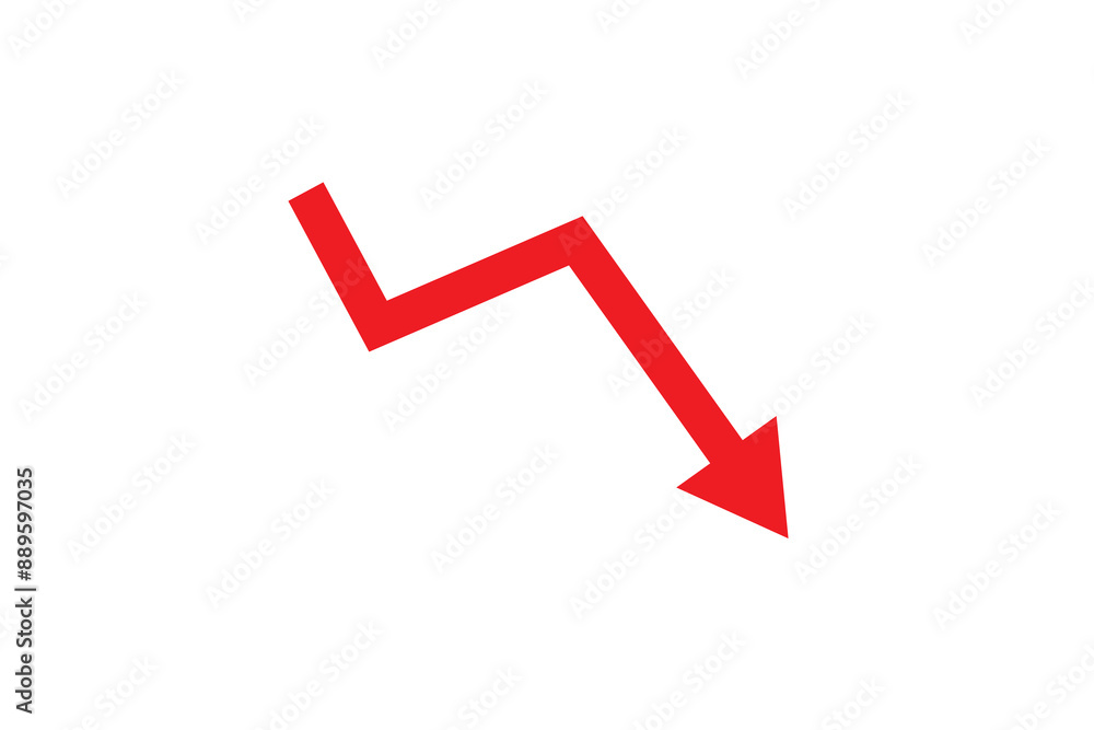 Red downward arrow graph with arrow showing downward trend. Bear market, bearish trend Red downward arrow graph with arrow showing downward trend. Bear market, bearish trend