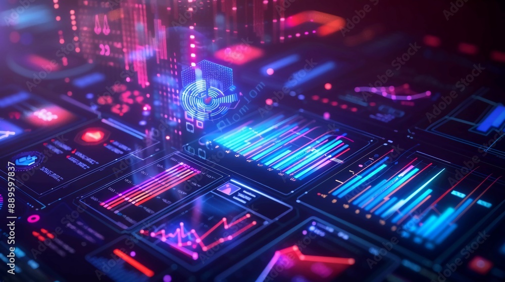 Fototapeta premium futuristic hologram display of data statistics analysis system