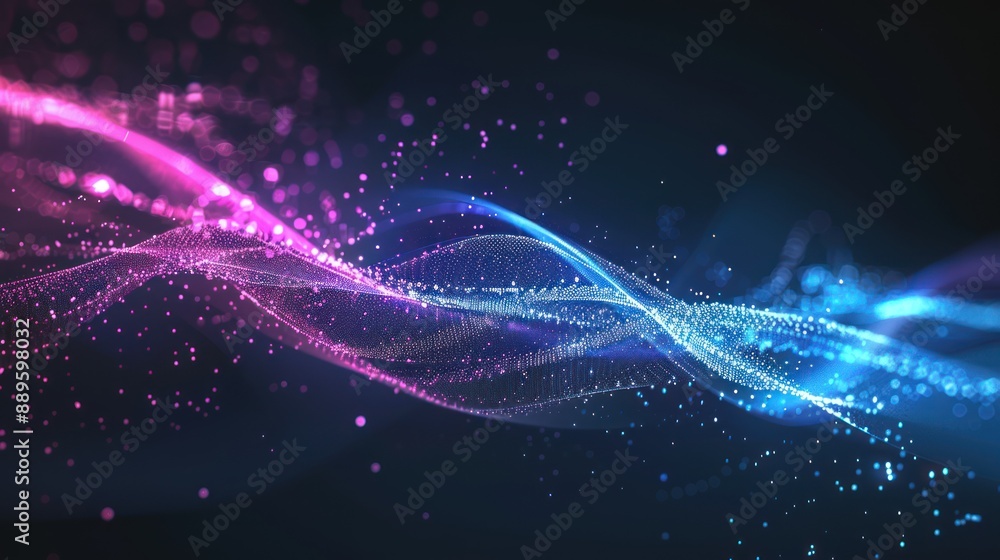 Fototapeta premium Abstract Digital Wave with Blue and Pink Glowing Particles