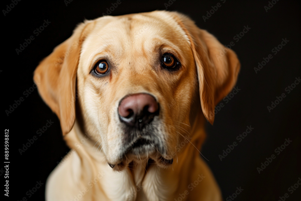 Labrador Retriever dog portrait with dark background. Generative AI. Labrador Retriever dog portrait with dark background. Generative AI.