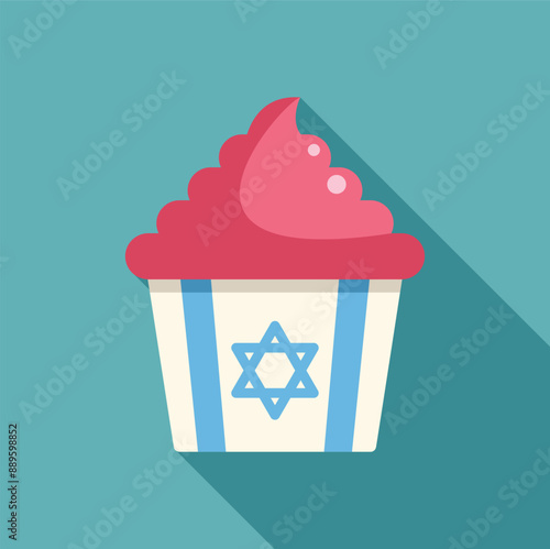 Cupcake with pink frosting and magen david symbolising hanukkah celebration