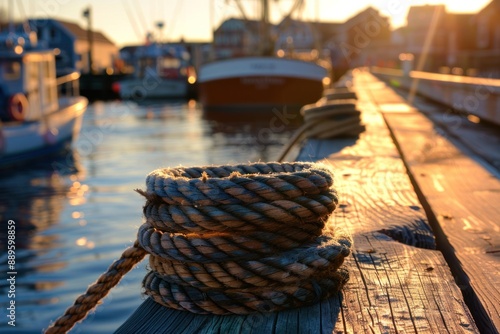 Rope on a Wooden Dock at Sunset