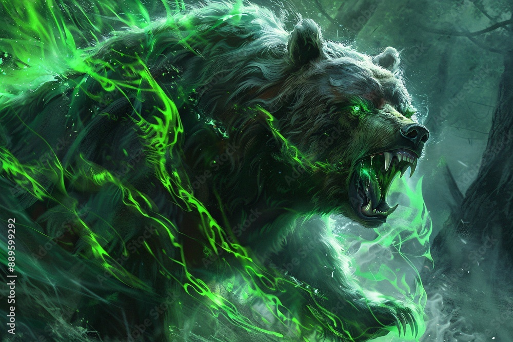 Enchanted Wilderness: Majestic Bear with Green Druid Magic Enchanted Wilderness: Majestic Bear with Green Druid Magic