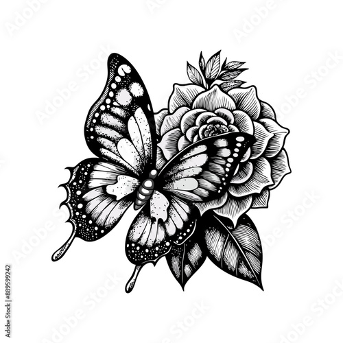 Butterfly and flower dotwork tattoo style (16)