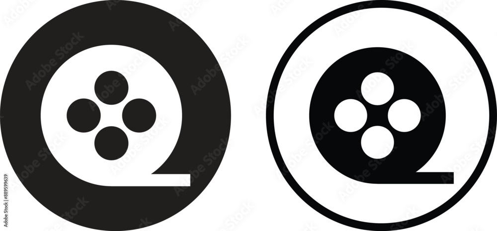 Movie icon set in two styles isolated on white background . Film reel icon . Vector illustration