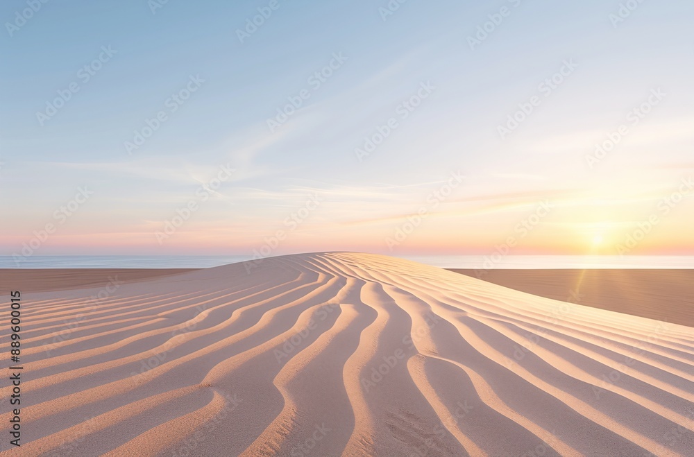 Serene desert landscape with rippled sand dunes at sunset, showcasing natural beauty and tranquility under a pastel-colored sky. Serene desert landscape with rippled sand dunes at sunset, showcasing natural beauty and tranquility under a pastel-colored sky.