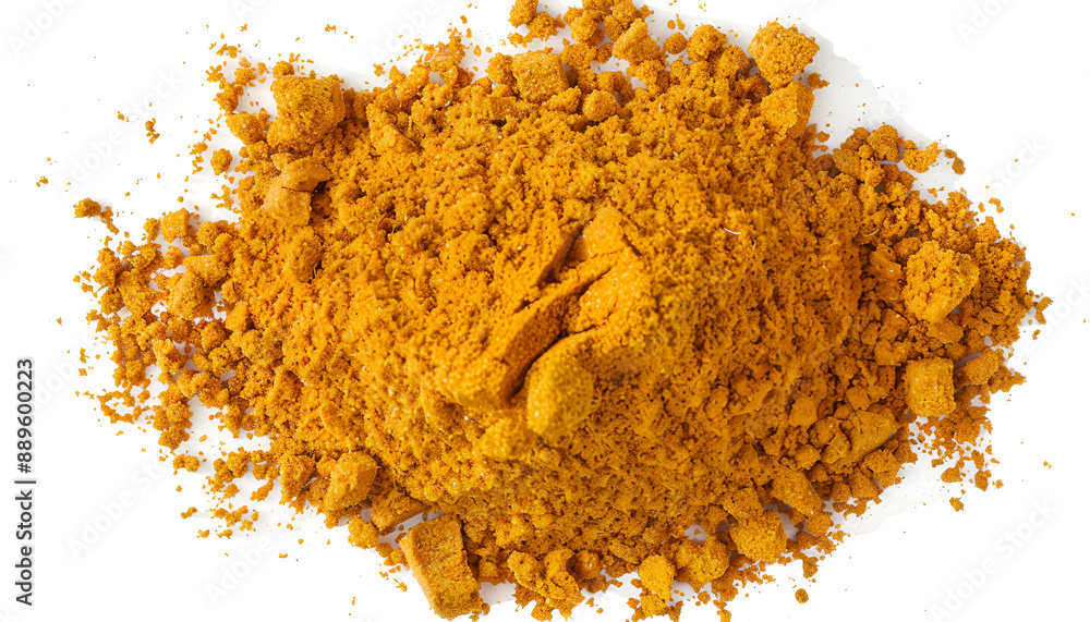 Dry curry powder isolated on white, top view Dry curry powder isolated on white, top view