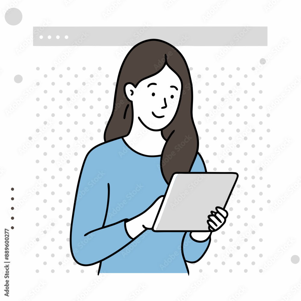 Woman Using Tablet with Dotted Background Woman Using Tablet with Dotted Background