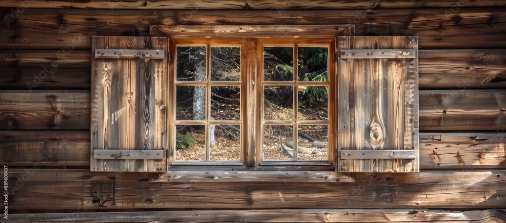 Rustic Log Cabin Window with Shutters Rustic Log Cabin Window with Shutters