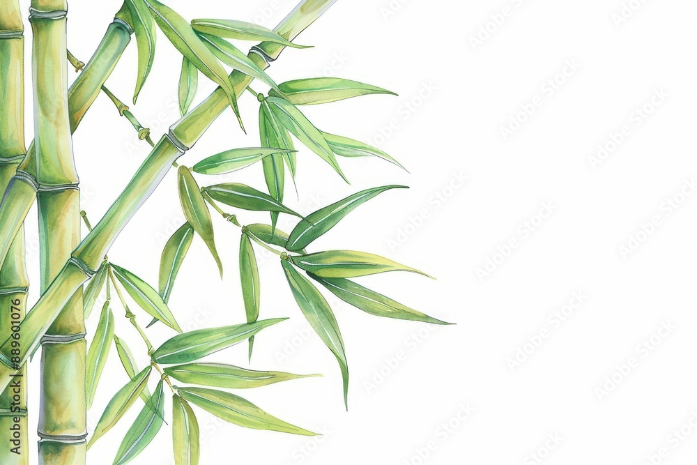 Bamboo illustrated with graceful watercolor stalks isolate on white background Bamboo illustrated with graceful watercolor stalks isolate on white background