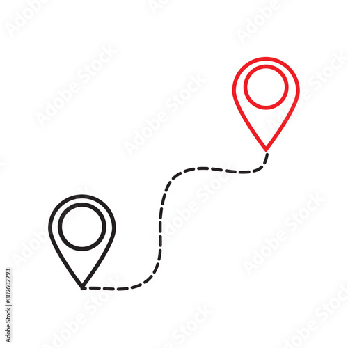 Route icon - two points with dotted path and location pin. Route location icon two pin sign and dotted line.