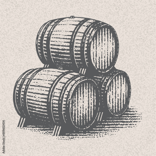 Three stacked wooden barrels illustration
