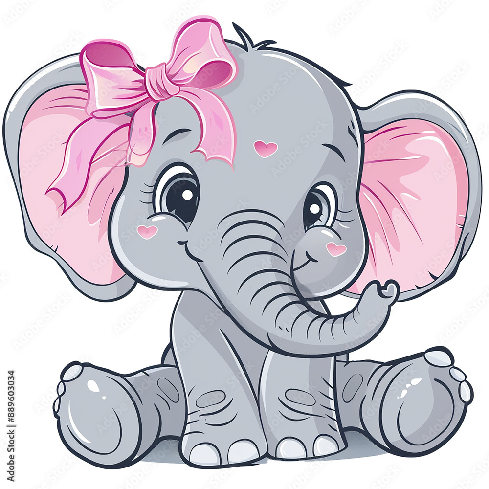 Fototapeta premium Cute Transparent PNG Baby Girl Elephant for baby announcements, greeting cards, nursery, baby albums, clip art