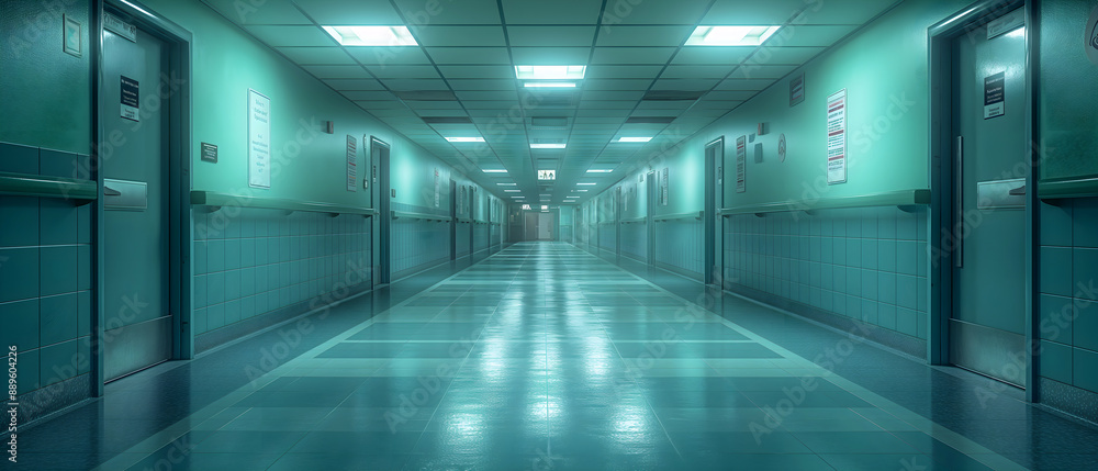 Empty Corridor Of The Hospital Complex. Illustration On The Theme Of Architecture And Premises, Interiors And Films. Generative AI Empty Corridor Of The Hospital Complex. Illustration On The Theme Of Architecture And Premises, Interiors And Films. Generative AI