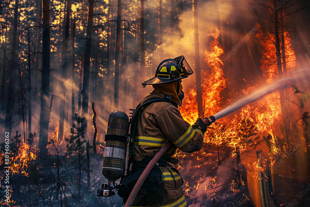 Naklejka premium firefighters in action
