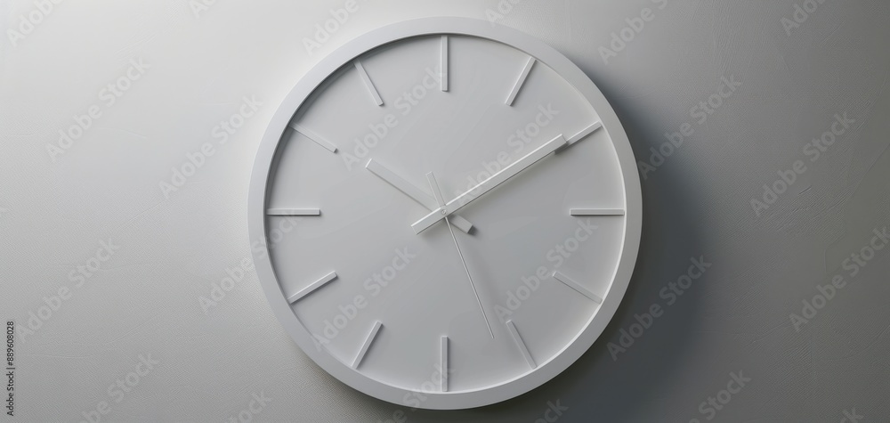 Close-up of a minimalist clock with no numbers, just simple hands on a white face Close-up of a minimalist clock with no numbers, just simple hands on a white face