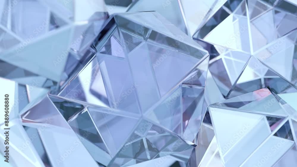 A modern background with the shape of a polygonal crystal. A 3D abstraction of a geometric jewelry surface. Scenes of blue reflection crystals in the background.