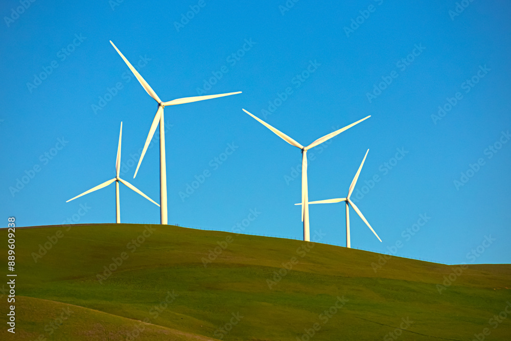 Windmill with Bright Blue Sky Landscape 