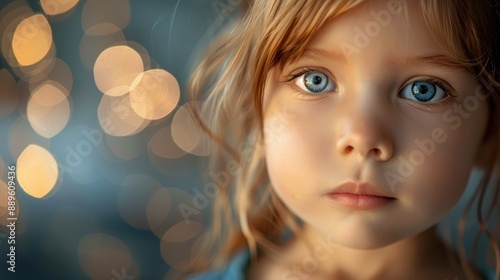 Portrait of a child, beautiful face with big eyes, beautiful blurred background