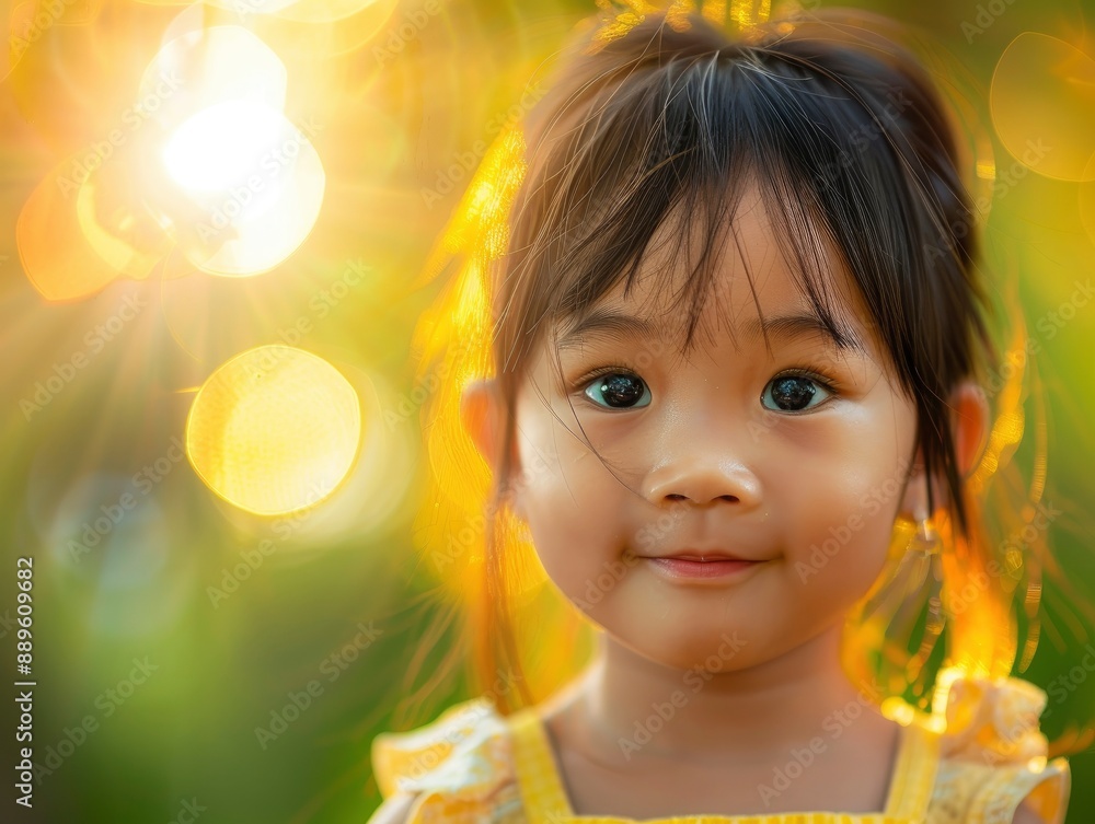 Portrait of a cute asian child, beautiful face with big eyes, light saturated blurred nature background Portrait of a cute asian child, beautiful face with big eyes, light saturated blurred nature background