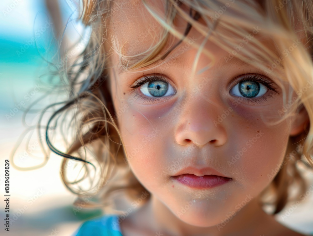 Portrait of a cute child, beautiful face with big eyes, light saturated blurred nature background Portrait of a cute child, beautiful face with big eyes, light saturated blurred nature background