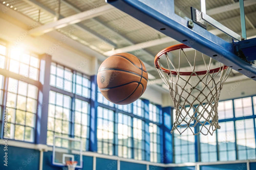 A basketball is flying into the ring on the basketball court. A goal. The ball is in close-up. A basketball is flying into the ring on the basketball court. A goal. The ball is in close-up.