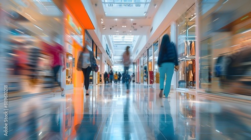 modern retail center with mannequins in a fashion storefront against a blurry backdrop. Blurred abstract motion outlet that can be used as a backdrop