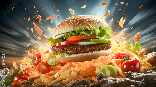 Obraz na płótnie Burger and fries (Generative AI) w salonie