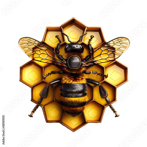 Bee on honeycomb 3D logo icon isolated photo