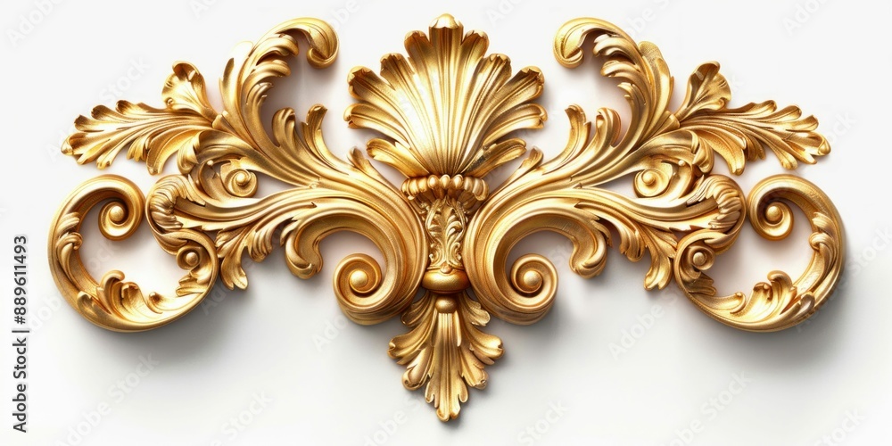 Ornate Gold Decorative Element on White Background. Generative ai. Ornate Gold Decorative Element on White Background. Generative ai.