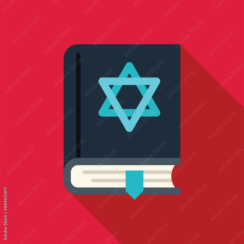 Book with a blue bookmark is laying open on a red surface, showing the star of david on its cover Book with a blue bookmark is laying open on a red surface, showing the star of david on its cover