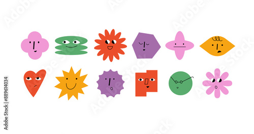Geometric abstract comic faces with different emotions. Funny faces for business team avatar