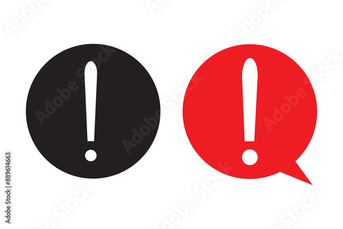 exclamation mark of warning attention. Vector illustration. Danger, attention, red and black fatal error message element. Caution alarm icons set. Alert icon in circle.