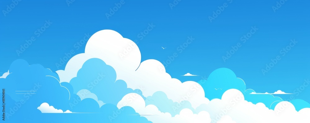 Blue sky with white clouds, panoramic view, horizontal composition Blue sky with white clouds, panoramic view, horizontal composition