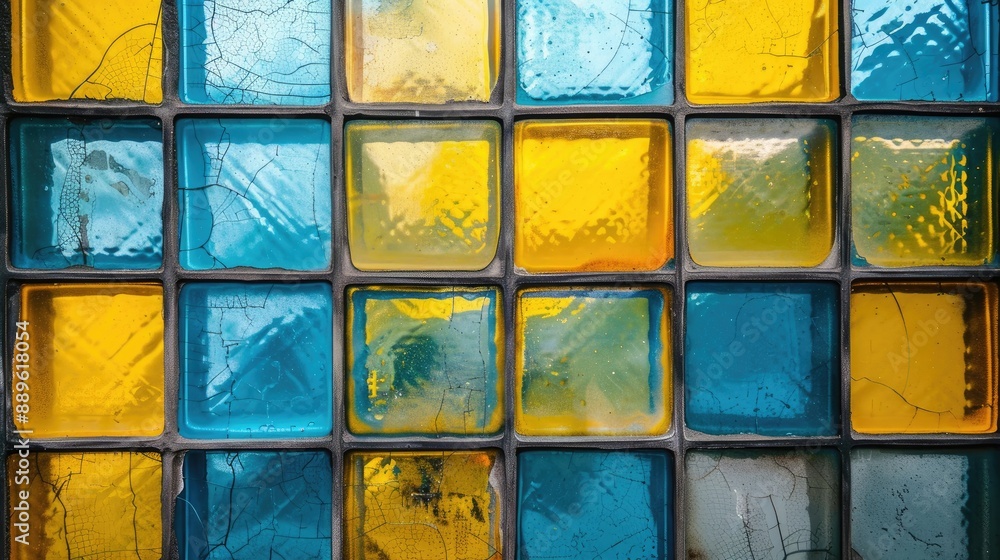Colorful glass block wall pattern. Colorful glass block wall pattern.