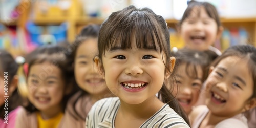 Asian children study in classroom at school.