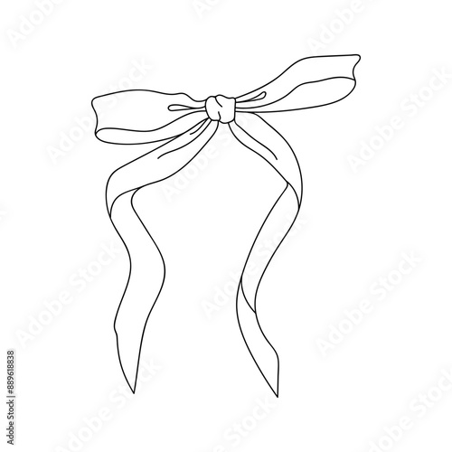 A simple line drawing of a bow with two long, flowing ribbons.