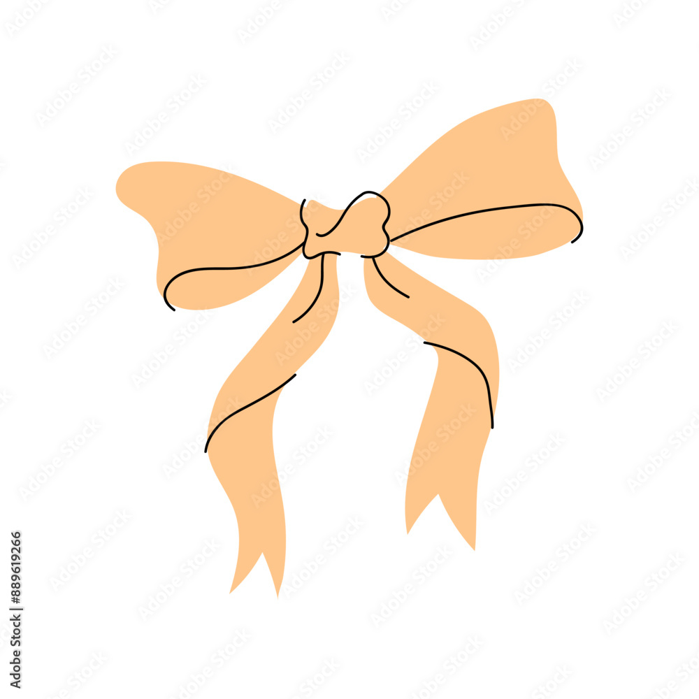 A single peach-colored bow is illustrated against a white background. A single peach-colored bow is illustrated against a white background.