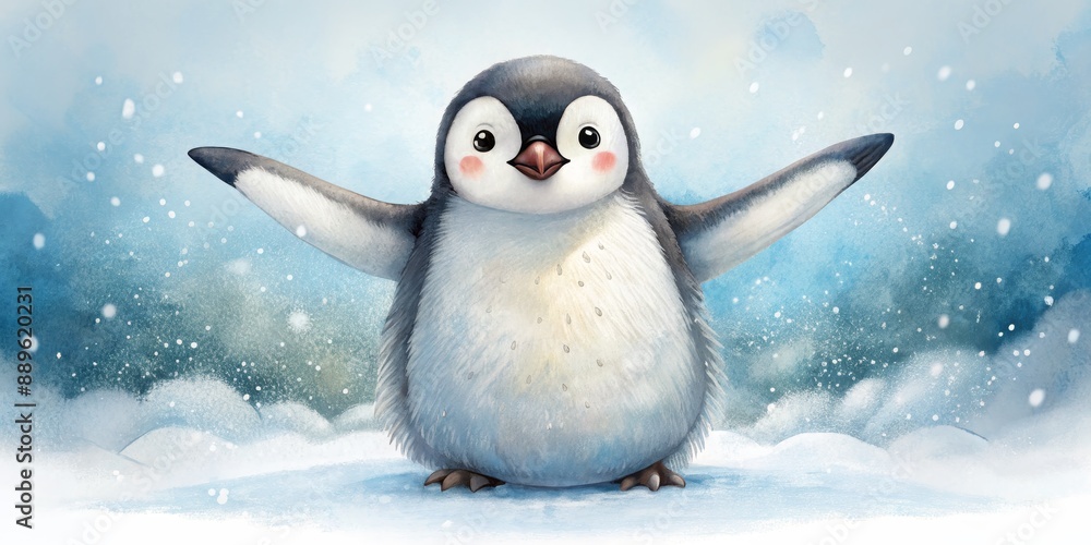 Cute Penguin Standing in Snow, Watercolor Illustration, Winter Animal, Snowfall, Penguin Art, penguin, watercolor Cute Penguin Standing in Snow, Watercolor Illustration, Winter Animal, Snowfall, Penguin Art, penguin, watercolor