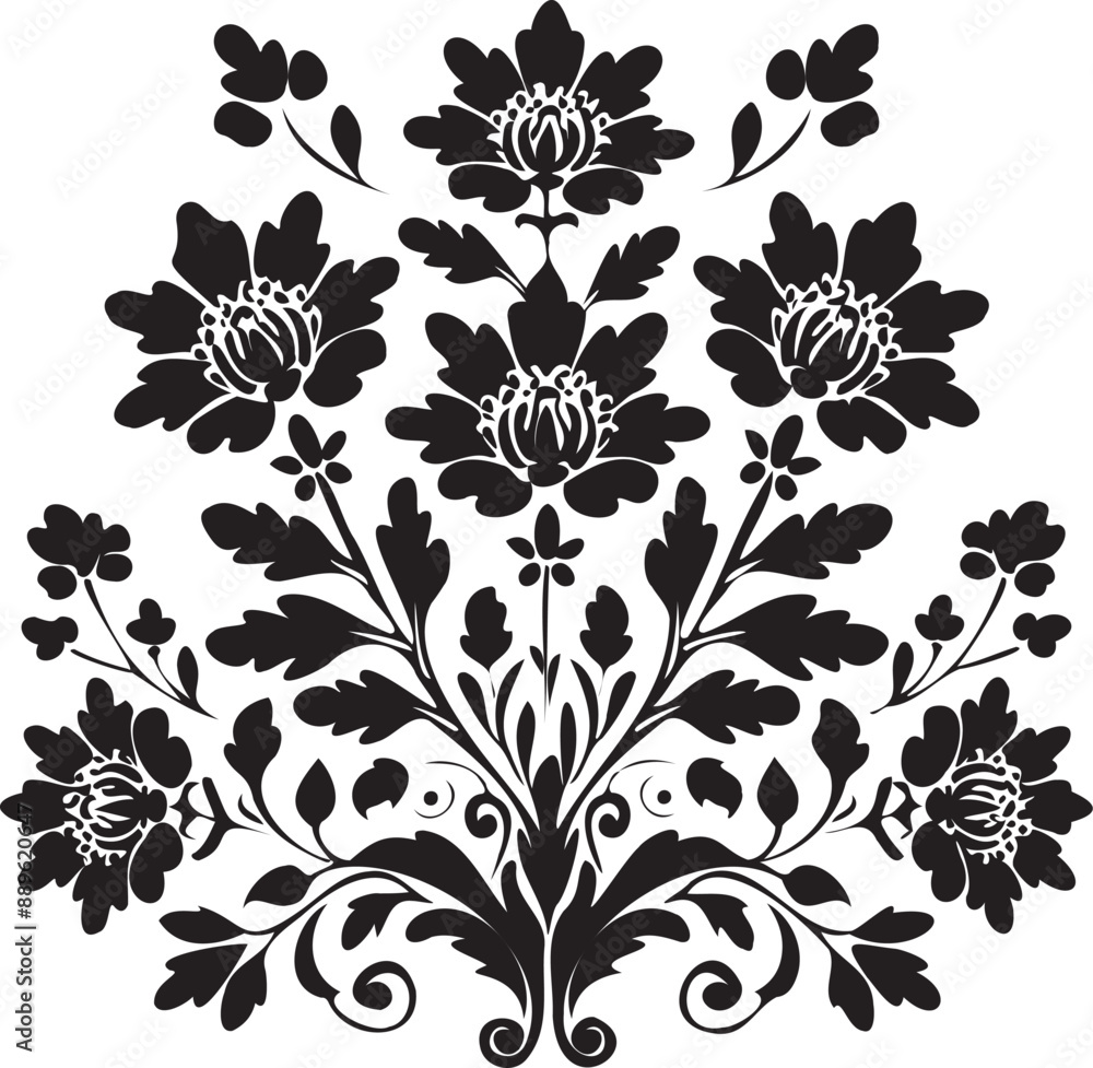 Silhouette of floral motif leaf flowers Silhouette of floral motif leaf flowers