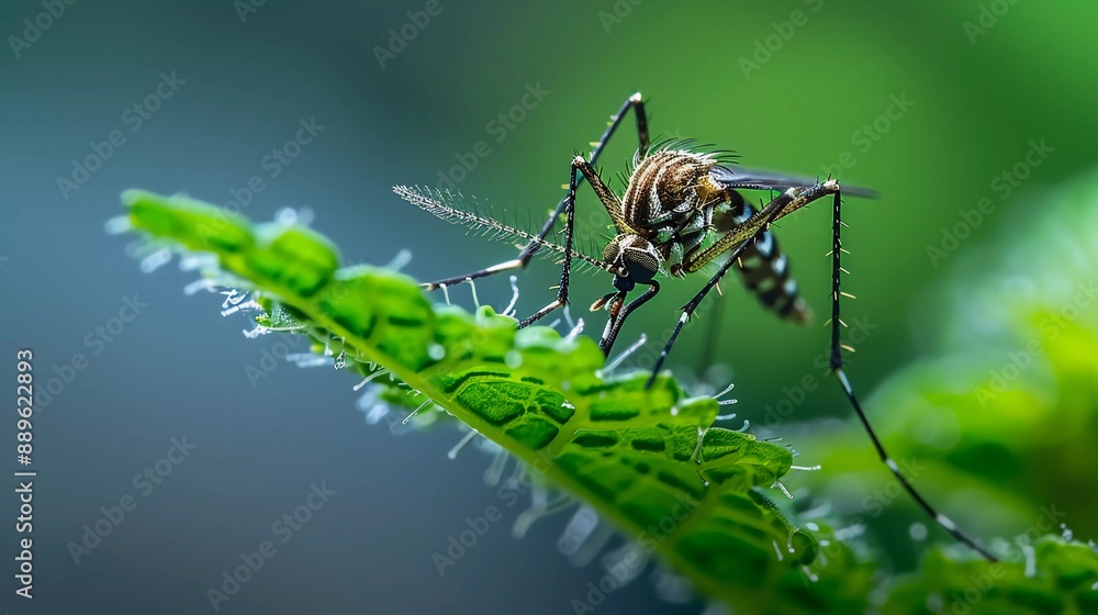 Fototapeta premium macro photography of a mosquito in a green leaves
