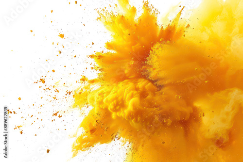 yellow powder explosion on transparent background