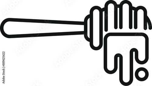 Simple line drawing of a honey dipper with honey dripping from it, isolated on a white background