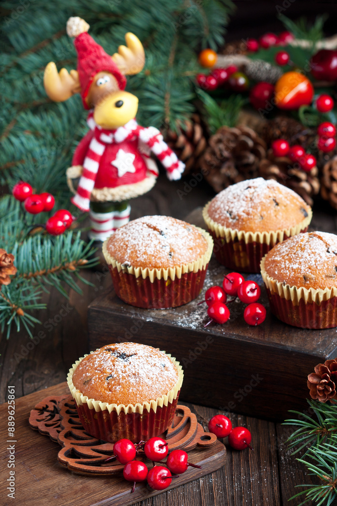 Christmas composition with vanilla muffins Christmas composition with vanilla muffins