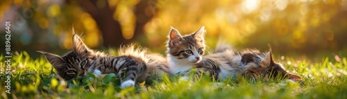 Celebration of diverse cat breeds with happy families, realistic, soft lighting, high detail, background of a cheerful park, touching and fun